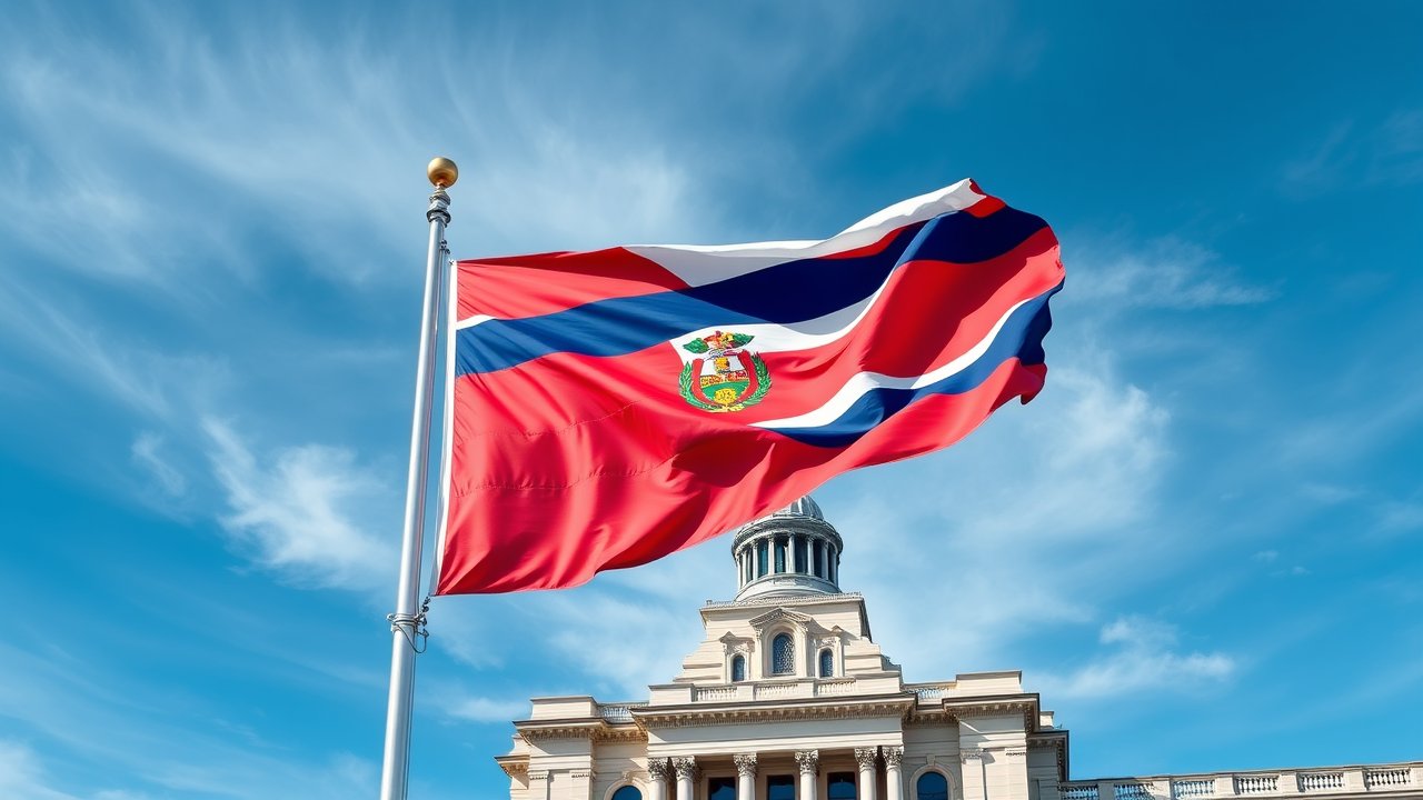 Flag of Costa Rica 🇨🇷 in flagpole in capital style