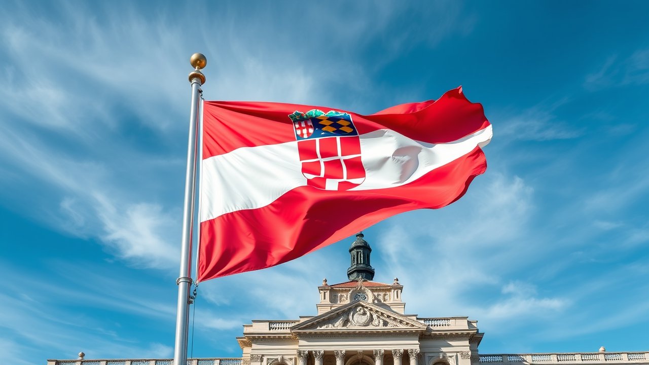 Flag of Croatia 🇭🇷 in flagpole in capital style