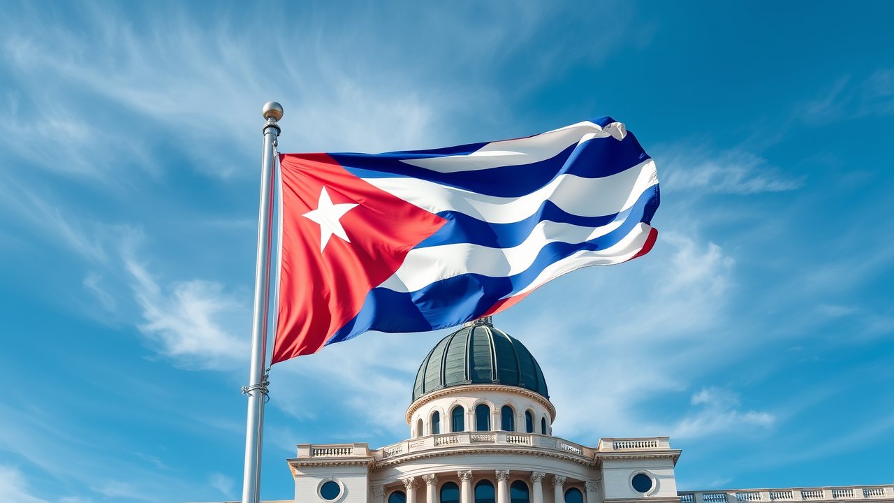 Flag of Cuba 🇨🇺 in flagpole in capital style