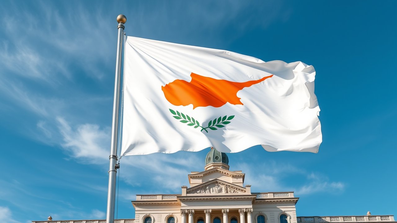 Flag of Cyprus 🇨🇾 in flagpole in capital style