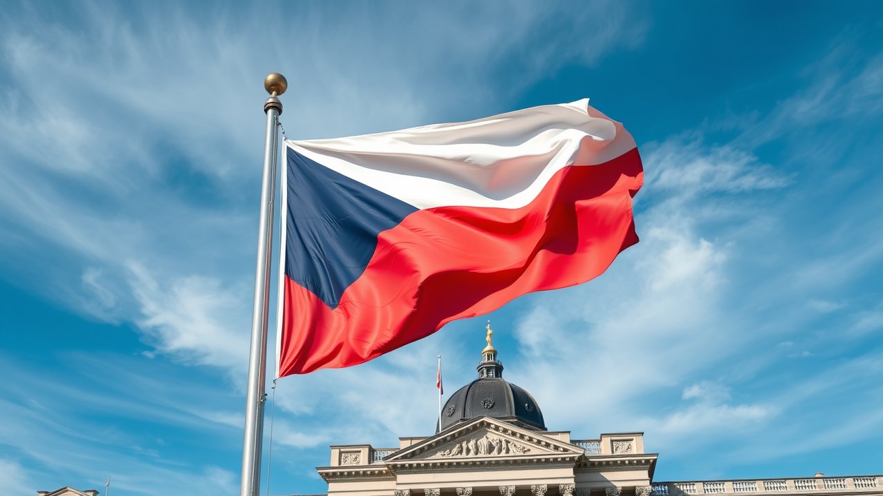 Flag of Czech Republic 🇨🇿 in flagpole in capital style