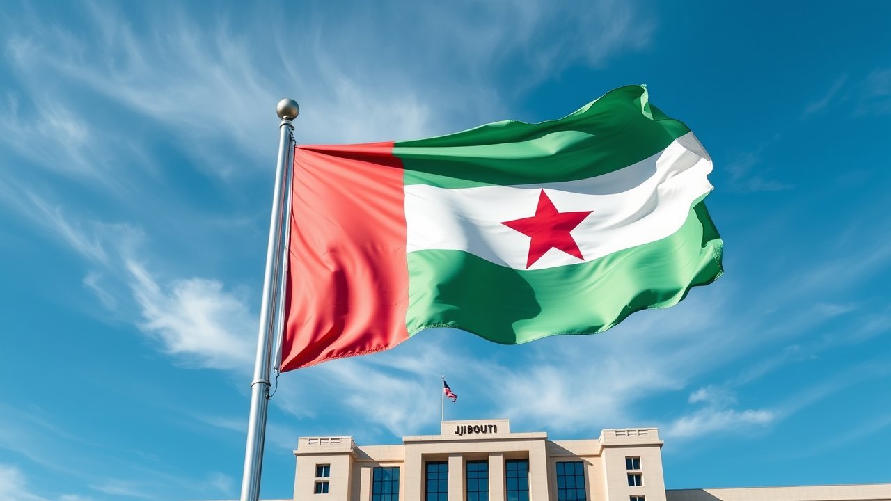 Flag of Djibouti 🇩🇯 in flagpole in capital style