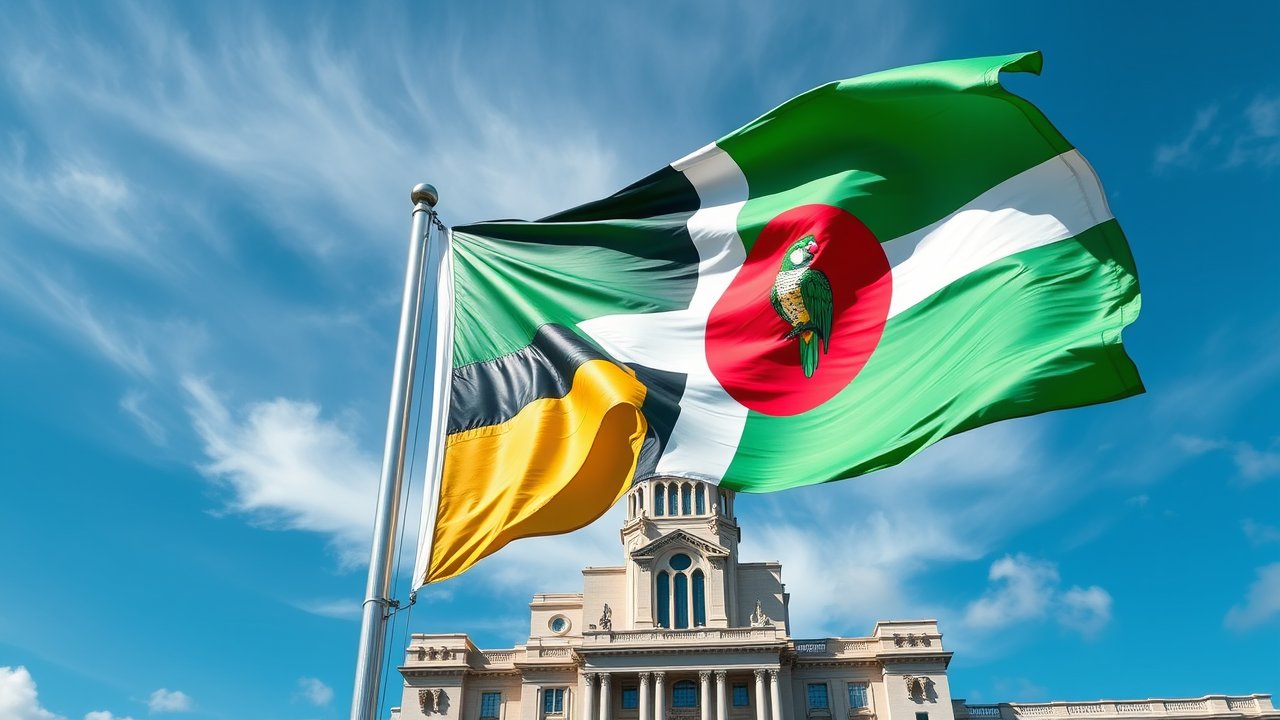 Flag of Dominica 🇩🇲 in flagpole in capital style