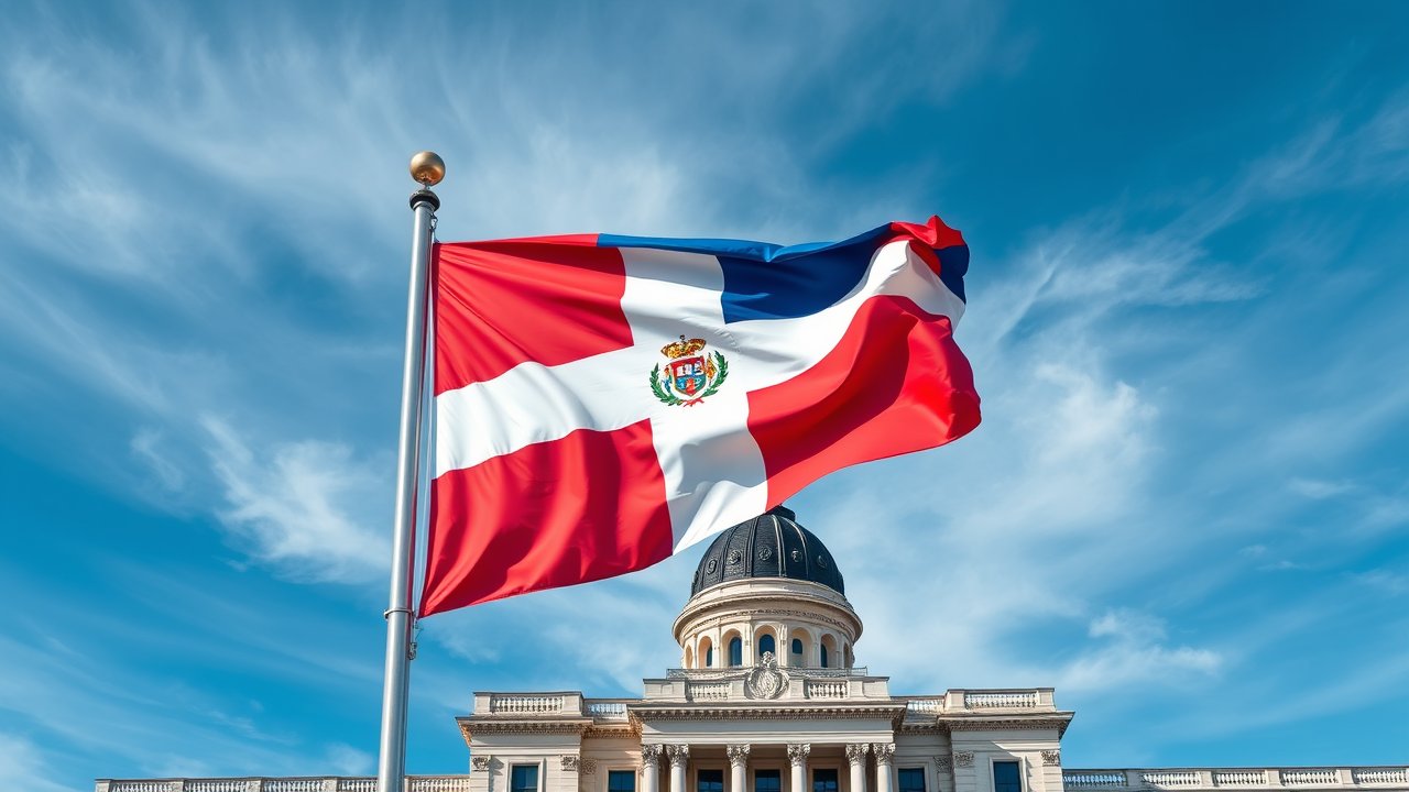 Flag of Dominican Republic 🇩🇴 in flagpole in capital style