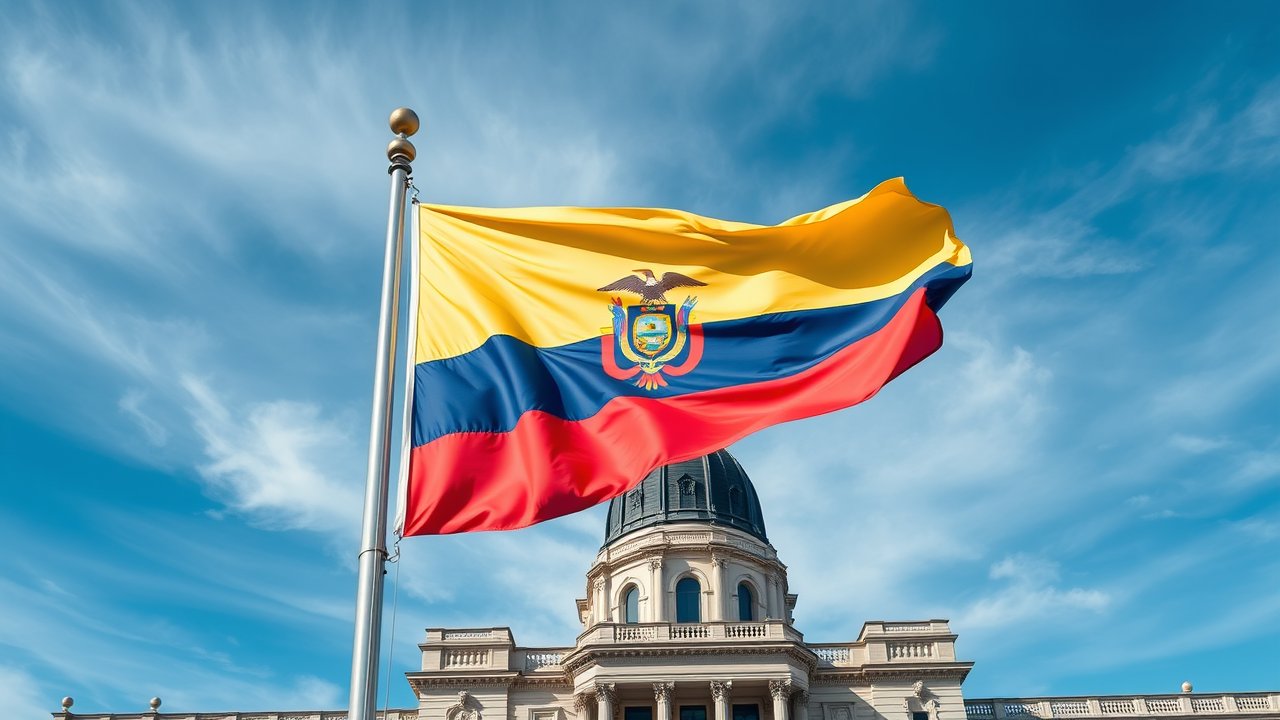 Flag of Ecuador 🇪🇨 in flagpole in capital style