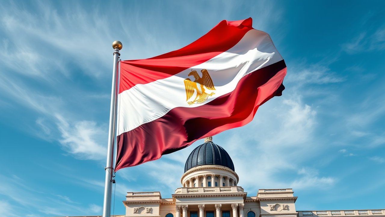 Flag of Egypt 🇪🇬 in flagpole in capital style