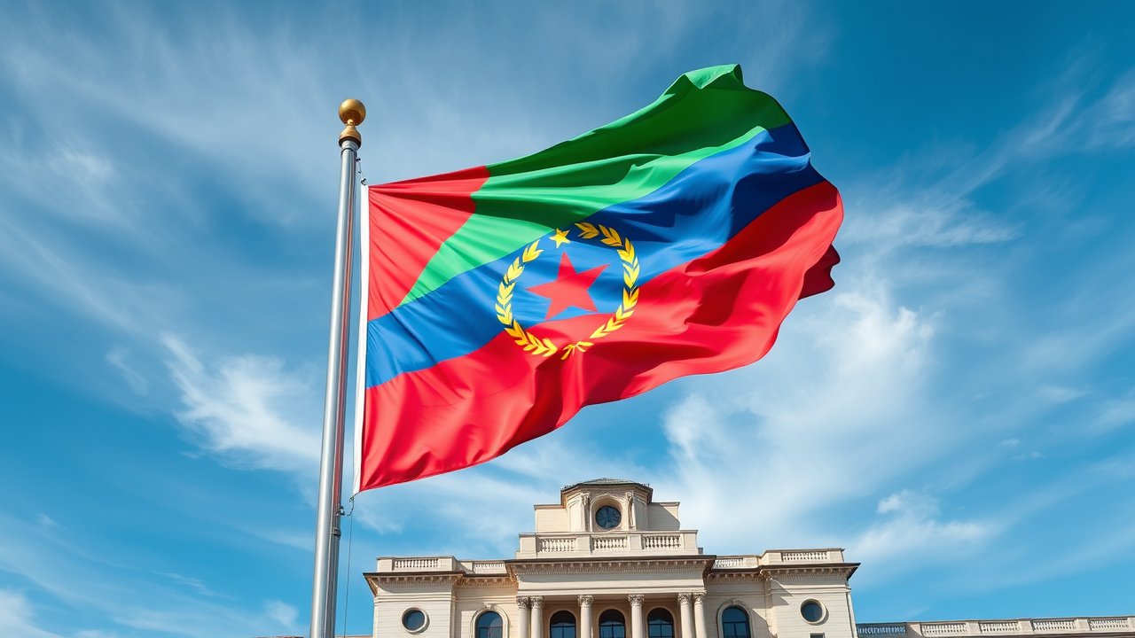 Flag of Eritrea 🇪🇷 in flagpole in capital style