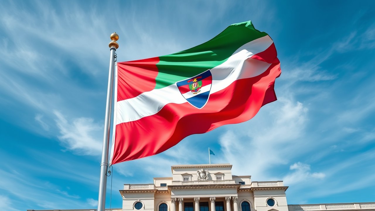 Flag of Equatorial Guinea 🇬🇶 in flagpole in capital style