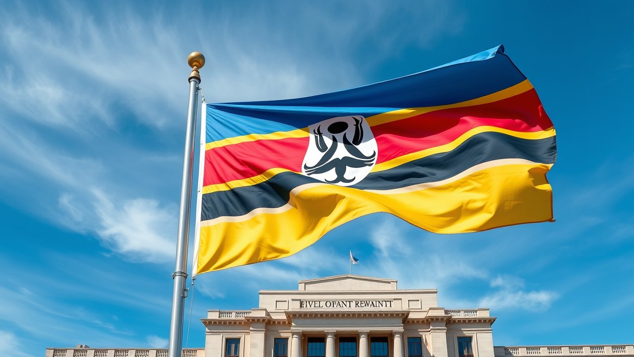 Flag of Eswatini 🇸🇿 in flagpole in capital style