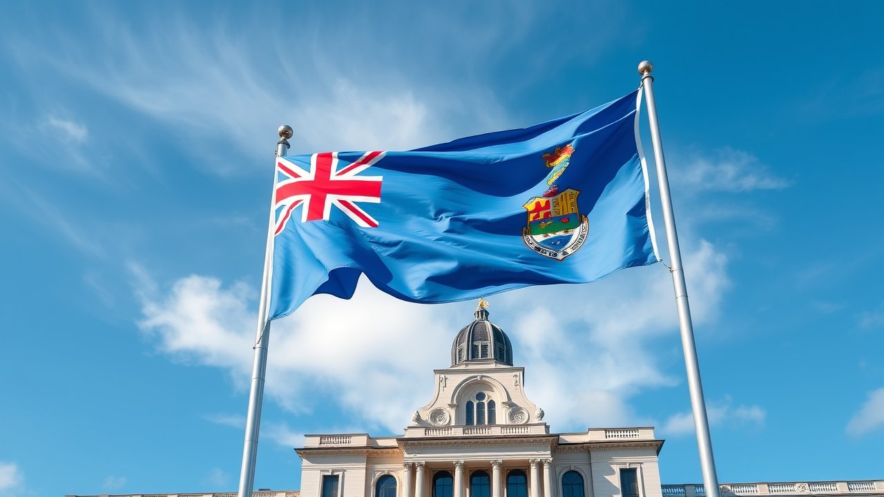 Flag of Fiji 🇫🇯 in flagpole in capital style