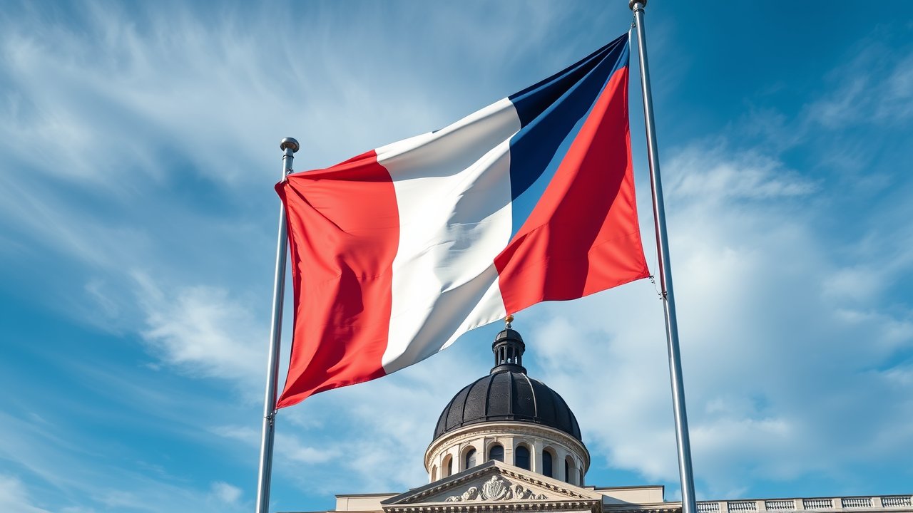 Flag of France 🇫🇷 in flagpole in capital style