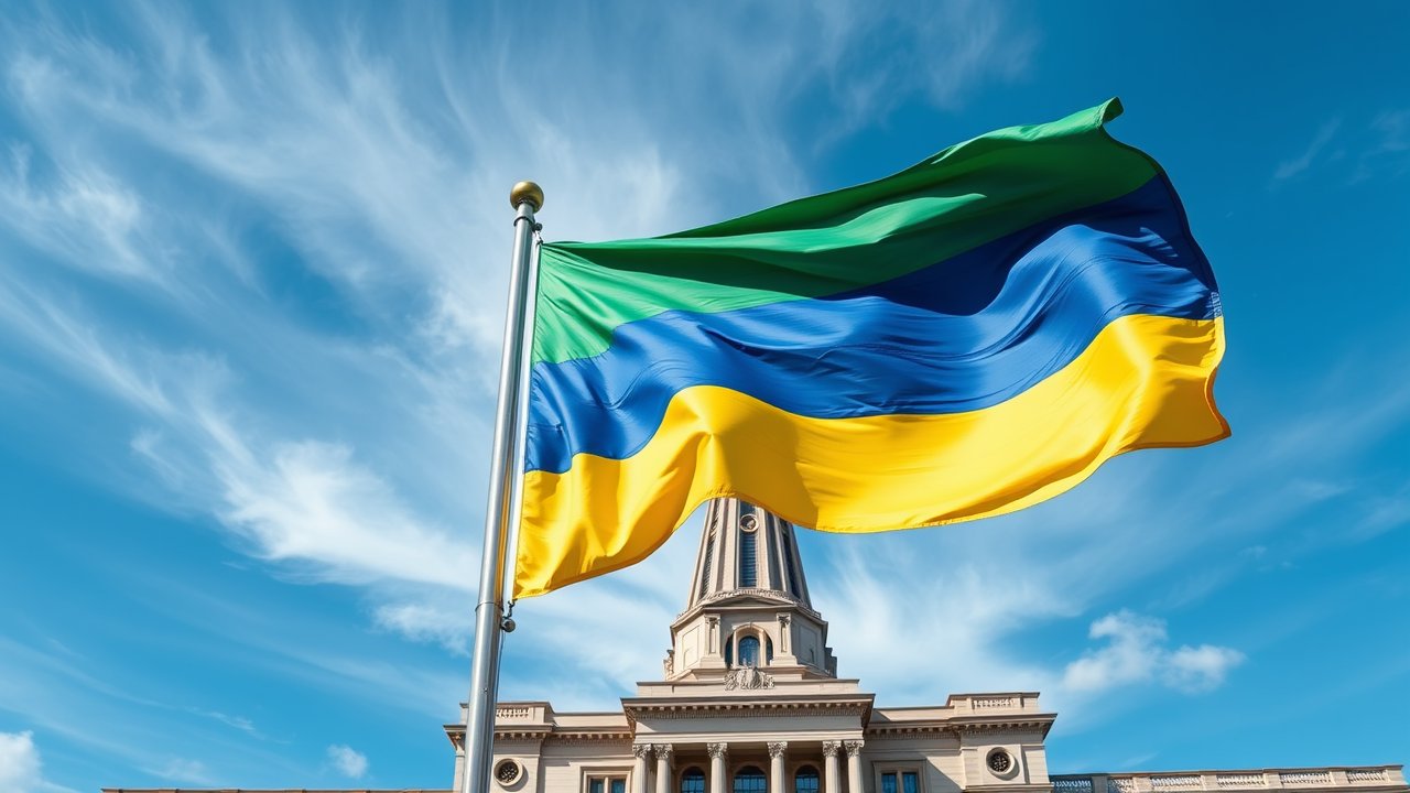 Flag of Gabon 🇬🇦 in flagpole in capital style