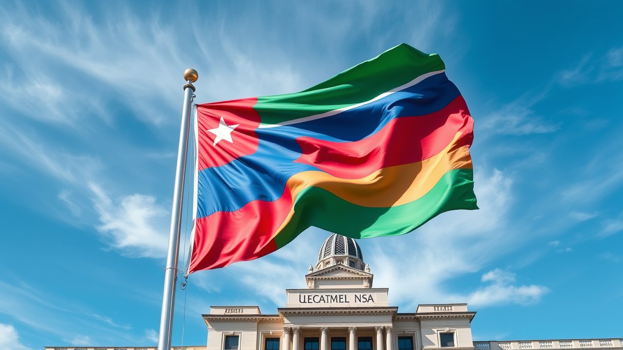 Flag of Gambia 🇬🇲 in flagpole in capital style
