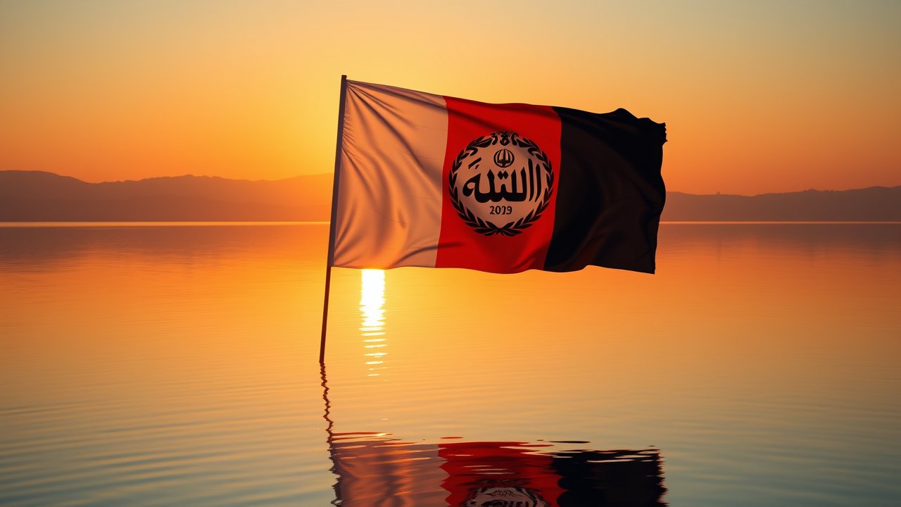 Flag of Afghanistan 🇦🇫 in golden hour reflection style