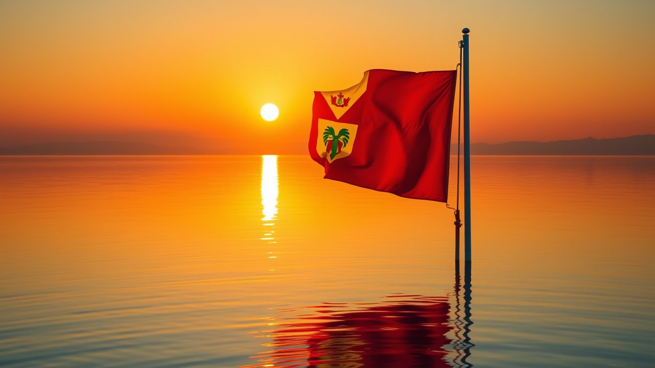 Flag of Grenada 🇬🇩 in golden hour reflection style