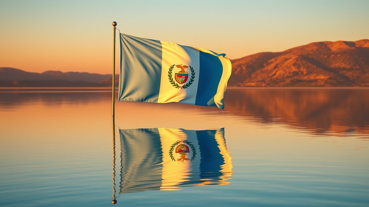 Flag of Guatemala 🇬🇹 in golden hour reflection style