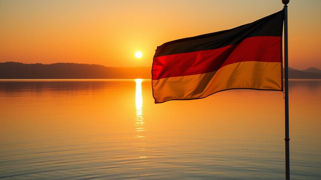 Flag of Germany 🇩🇪 in golden hour reflection style