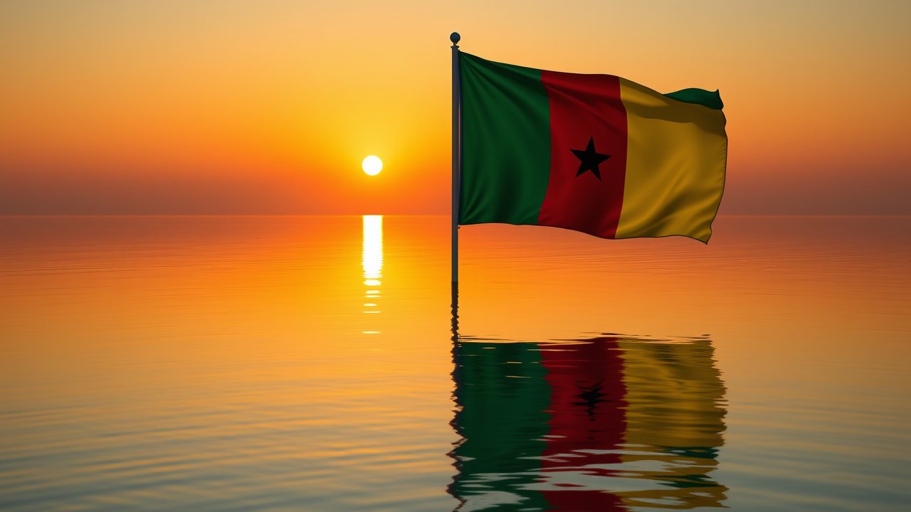 Flag of Guinea-Bissau 🇬🇼 in golden hour reflection style