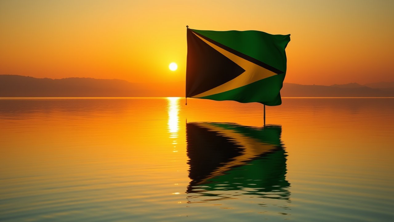 Flag of Guyana 🇬🇾 in golden hour reflection style