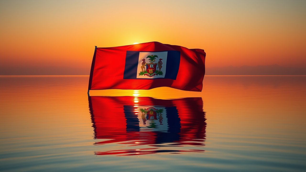 Flag of Haiti 🇭🇹 in golden hour reflection style