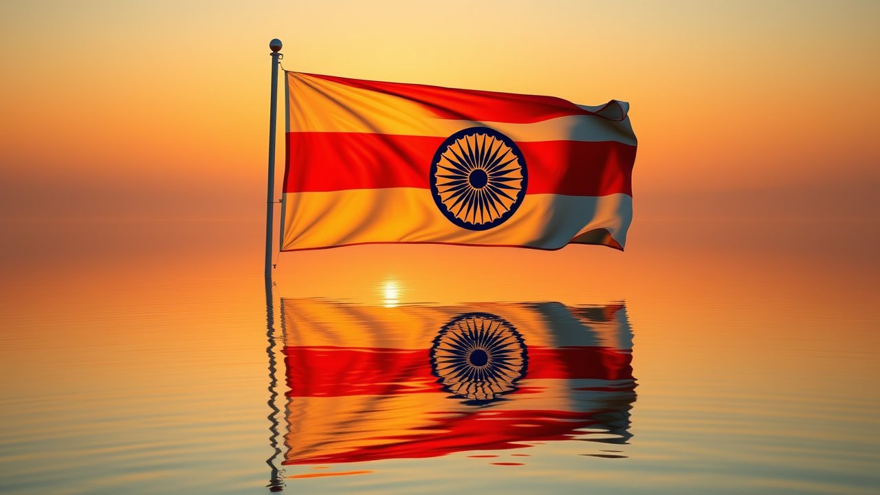 Flag of India 🇮🇳 in golden hour reflection style