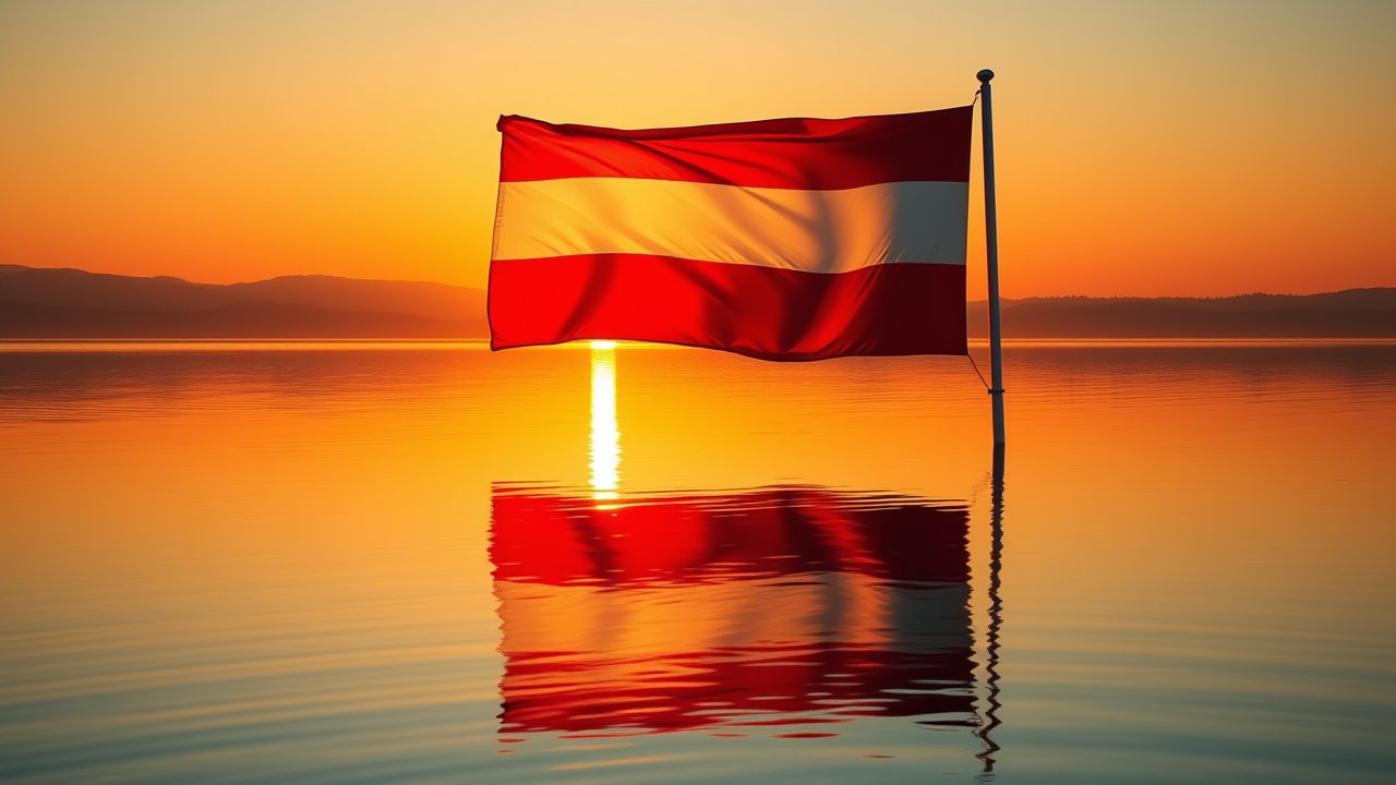 Flag of Hungary 🇭🇺 in golden hour reflection style