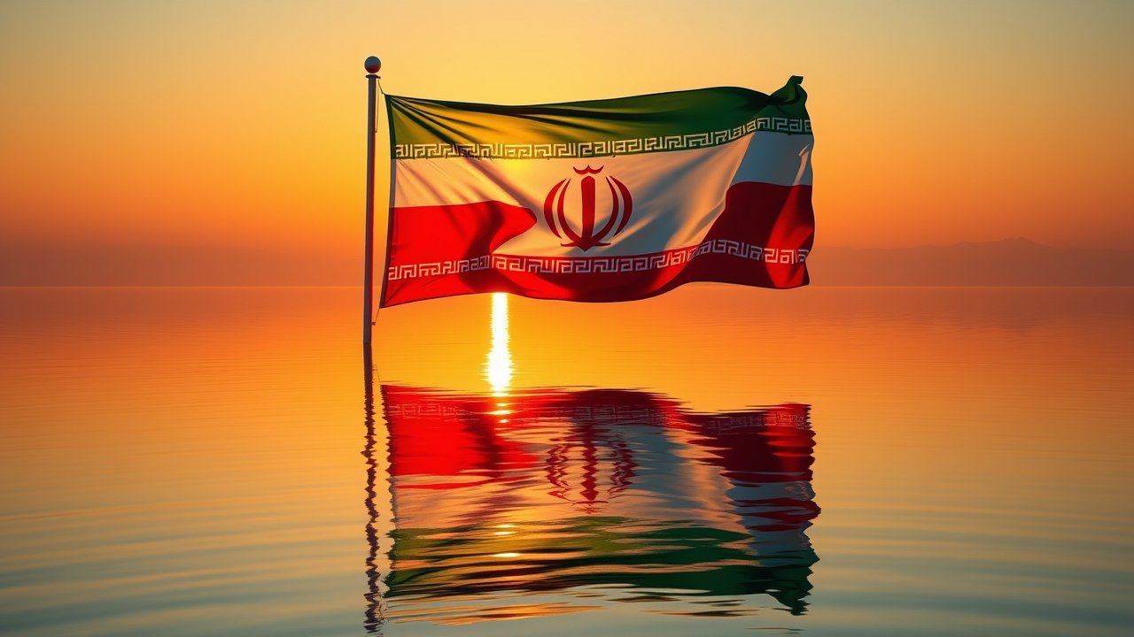 Flag of Iran 🇮🇷 in golden hour reflection style