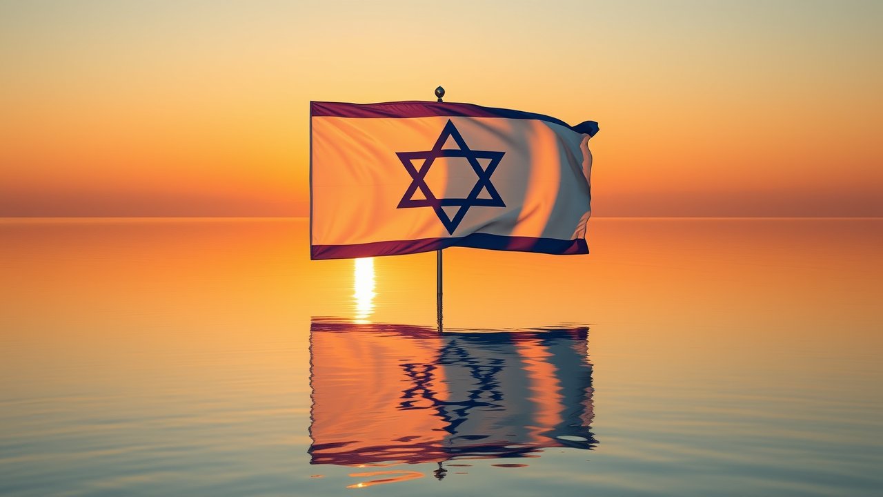 Flag of Israel 🇮🇱 in golden hour reflection style