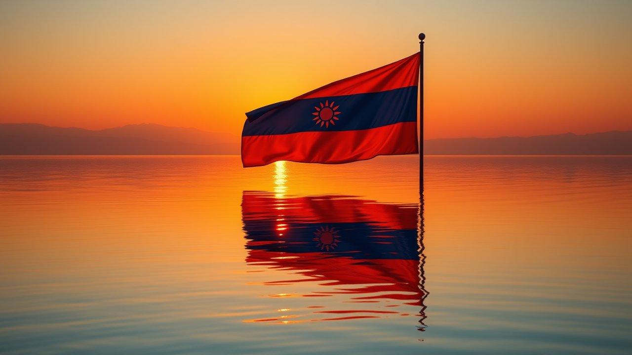 Flag of Armenia 🇦🇲 in golden hour reflection style