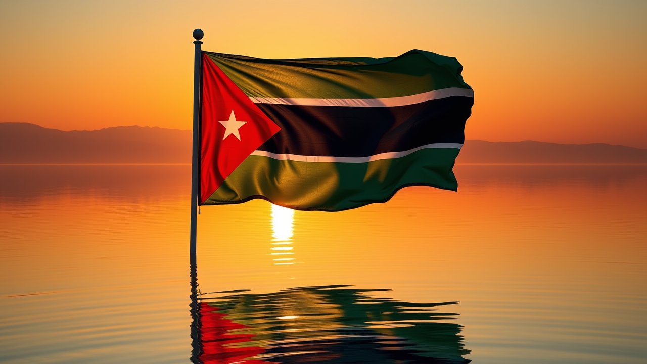 Flag of Jordan 🇯🇴 in golden hour reflection style