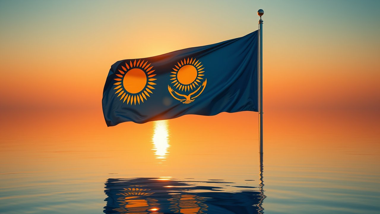 Flag of Kazakhstan 🇰🇿 in golden hour reflection style