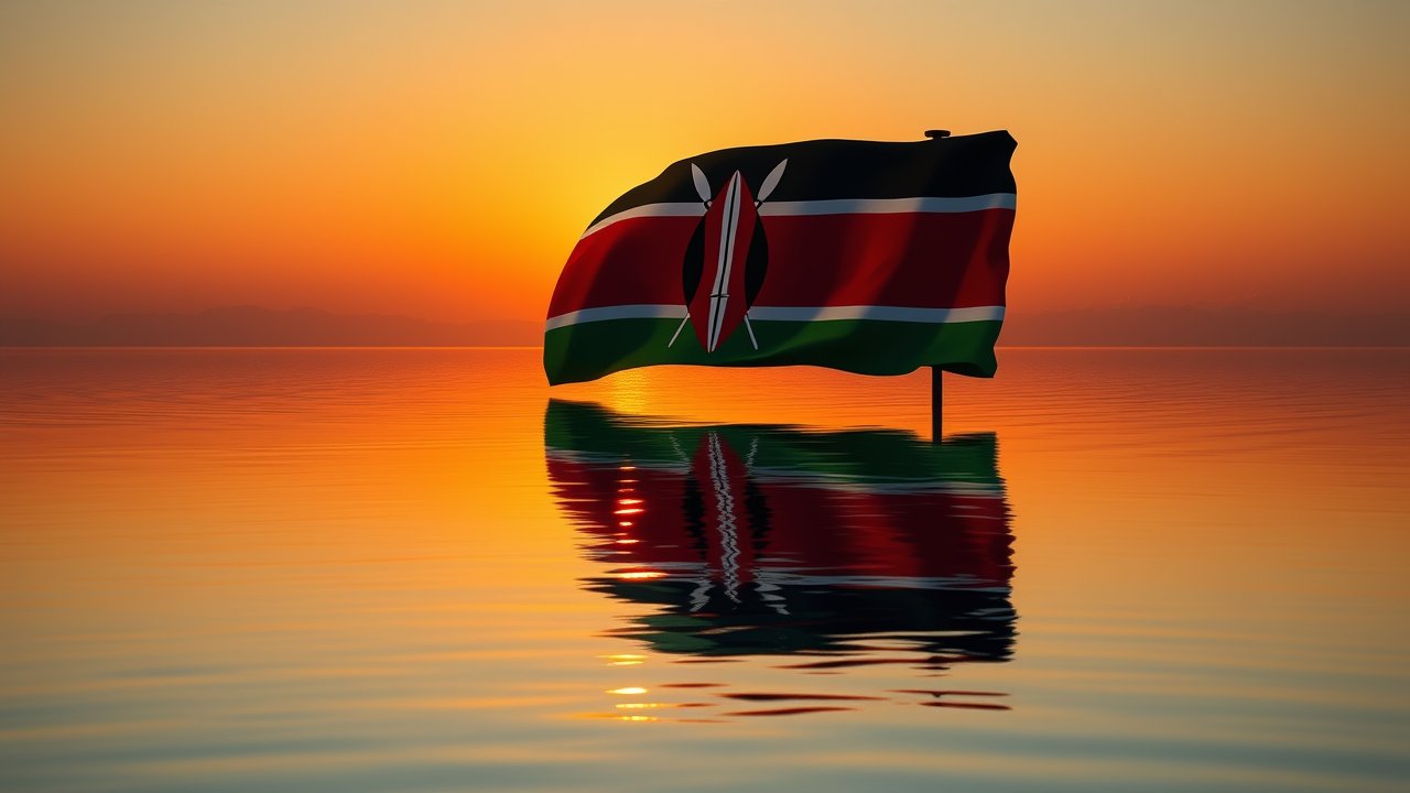 Flag of Kenya 🇰🇪 in golden hour reflection style