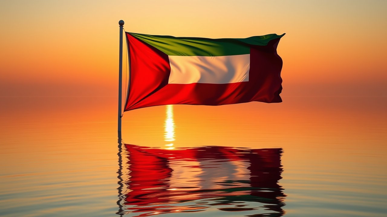 Flag of Kuwait 🇰🇼 in golden hour reflection style