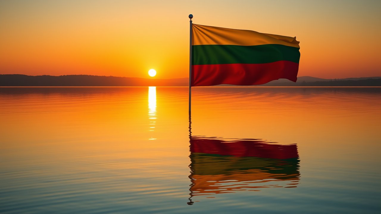 Flag of Lithuania 🇱🇹 in golden hour reflection style
