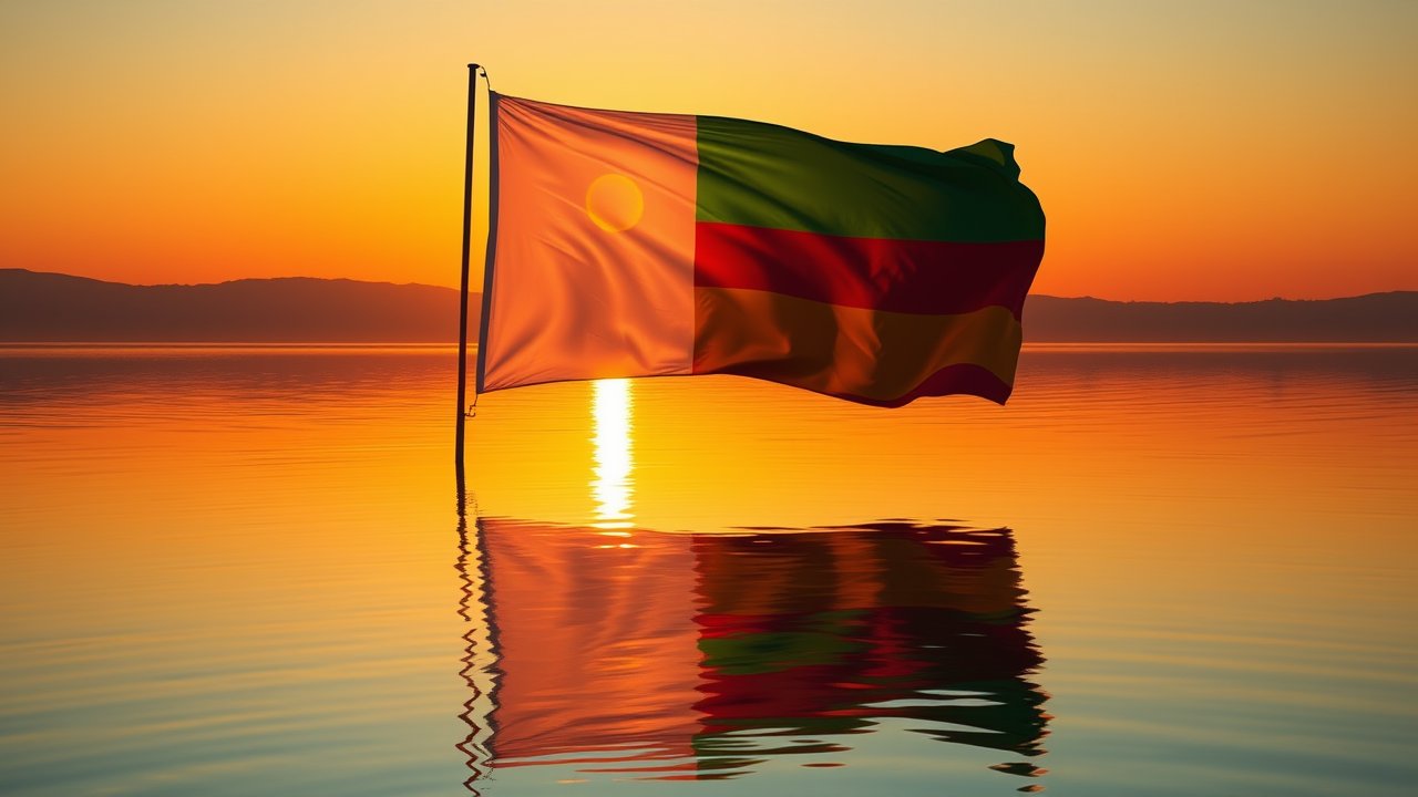 Flag of Madagascar 🇲🇬 in golden hour reflection style