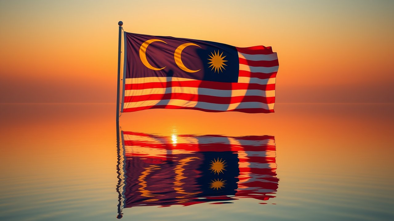 Flag of Malaysia 🇲🇾 in golden hour reflection style