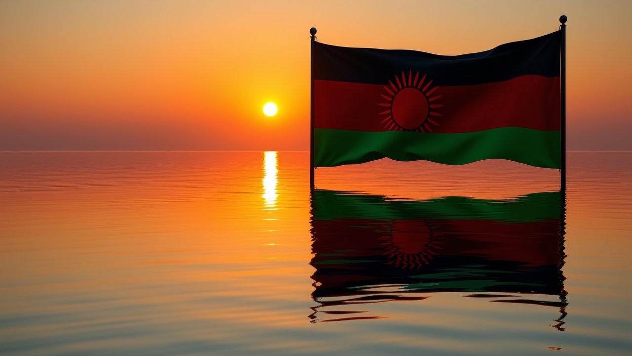 Flag of Malawi 🇲🇼 in golden hour reflection style