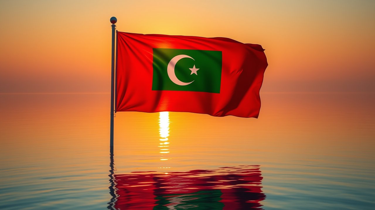 Flag of Maldives 🇲🇻 in golden hour reflection style