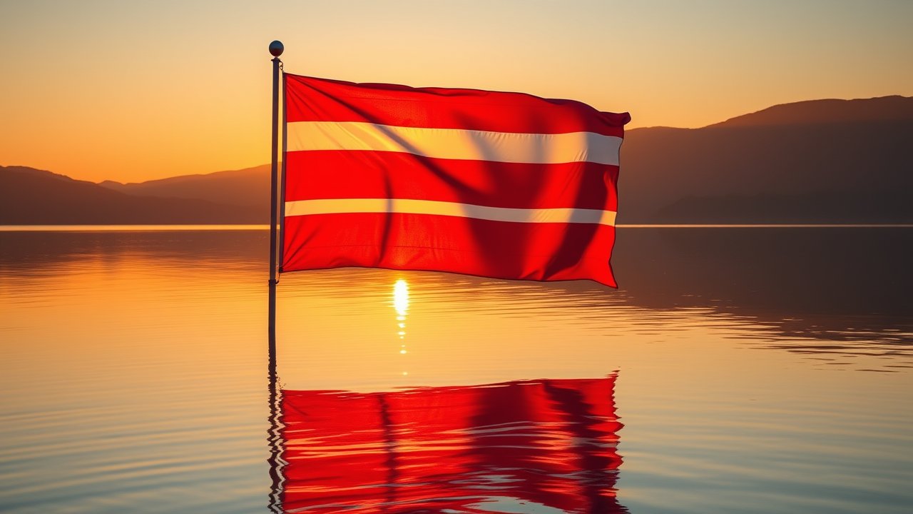 Flag of Austria 🇦🇹 in golden hour reflection style