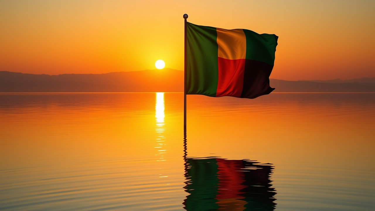 Flag of Mali 🇲🇱 in golden hour reflection style