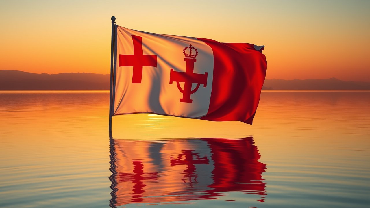 Flag of Malta 🇲🇹 in golden hour reflection style