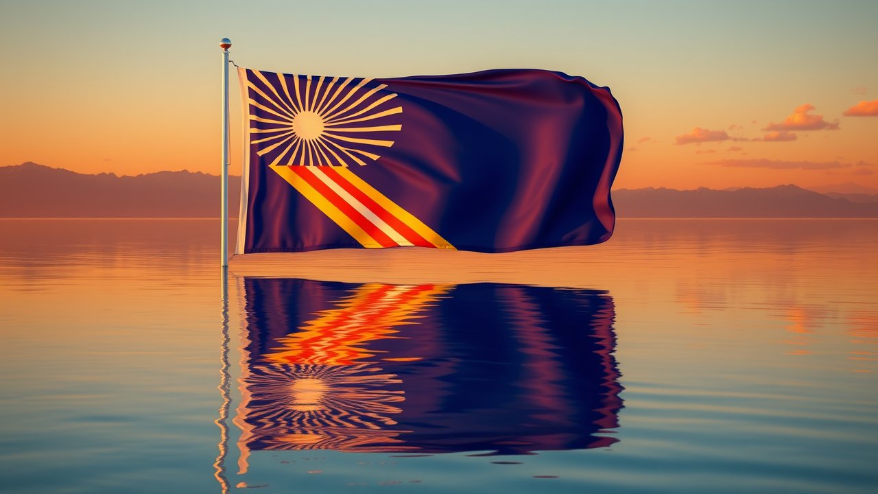 Flag of Marshall Islands 🇲🇠in golden hour reflection style