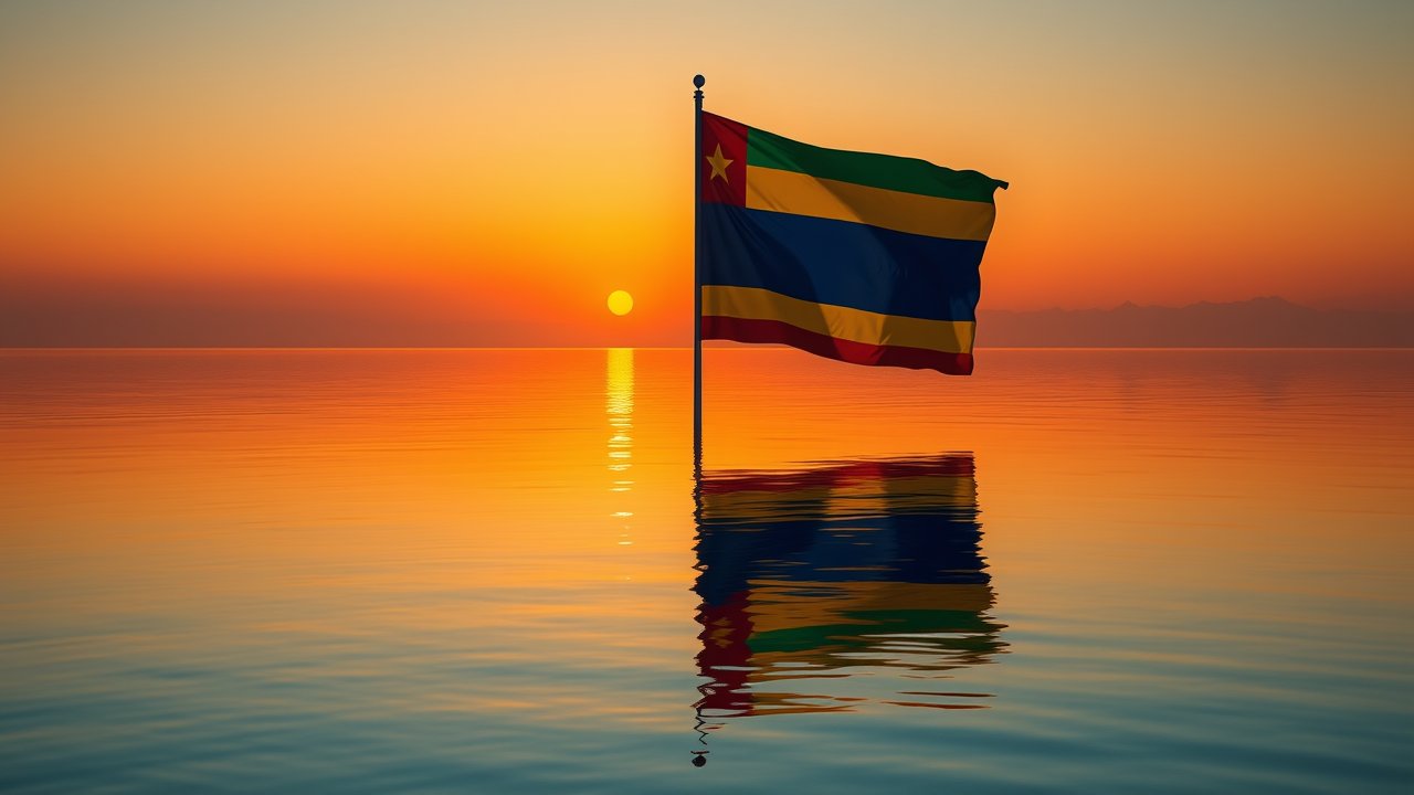 Flag of Mauritius 🇲🇺 in golden hour reflection style