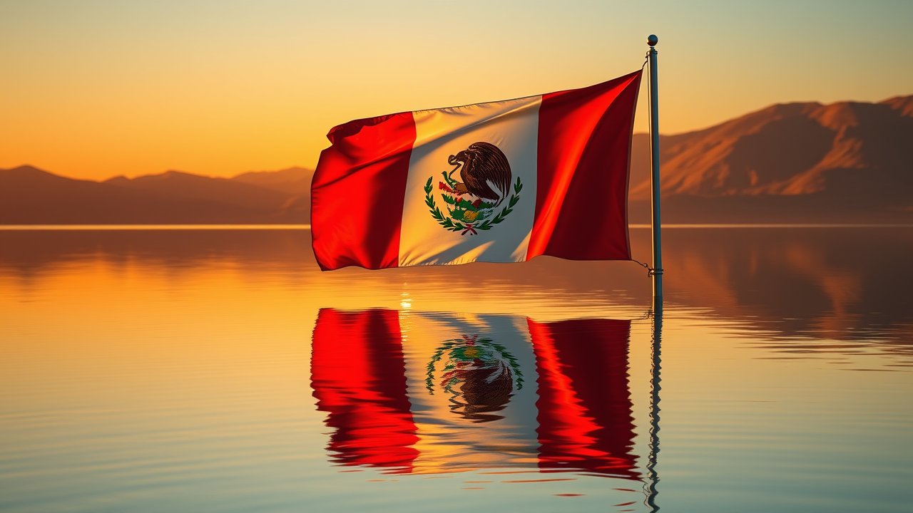 Flag of Mexico 🇲🇽 in golden hour reflection style