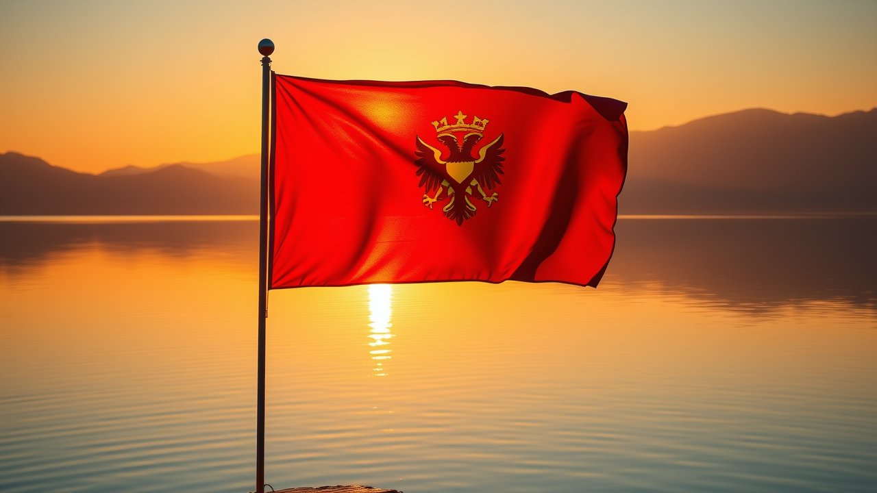 Flag of Montenegro 🇲🇪 in golden hour reflection style