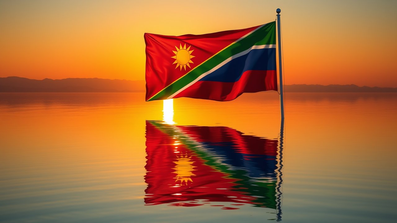 Flag of Namibia 🇳🇦 in golden hour reflection style