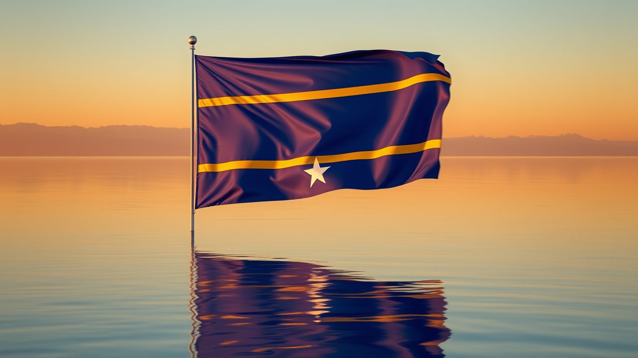 Flag of Nauru 🇳🇷 in golden hour reflection style