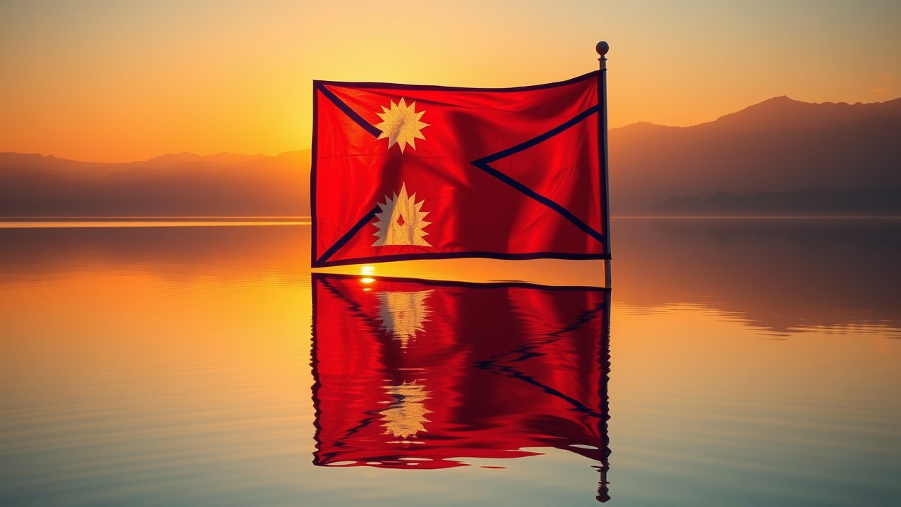 Flag of Nepal 🇳🇵 in golden hour reflection style