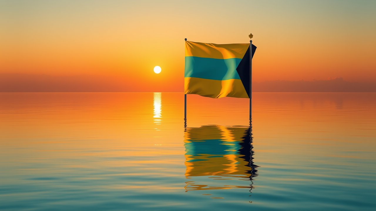 Flag of Bahamas 🇧🇸 in golden hour reflection style