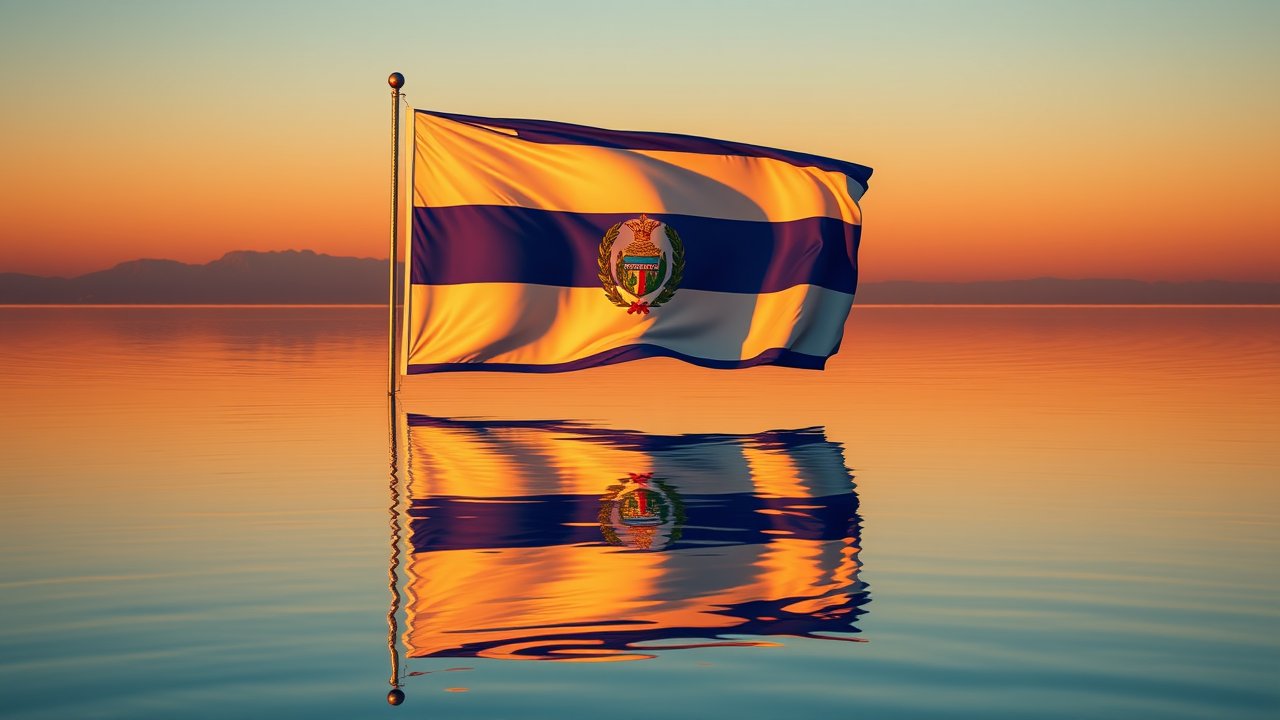 Flag of Nicaragua 🇳🇮 in golden hour reflection style